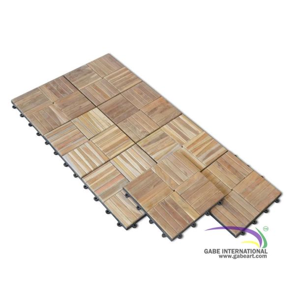 Teak Flooring Mosaic 5 Stacks snap in plastic base setting