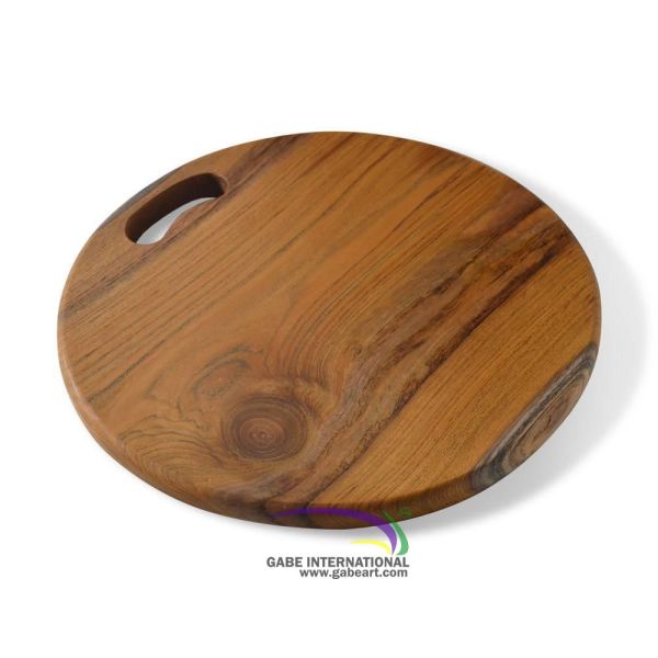 Round cutting board brown color teak oiled