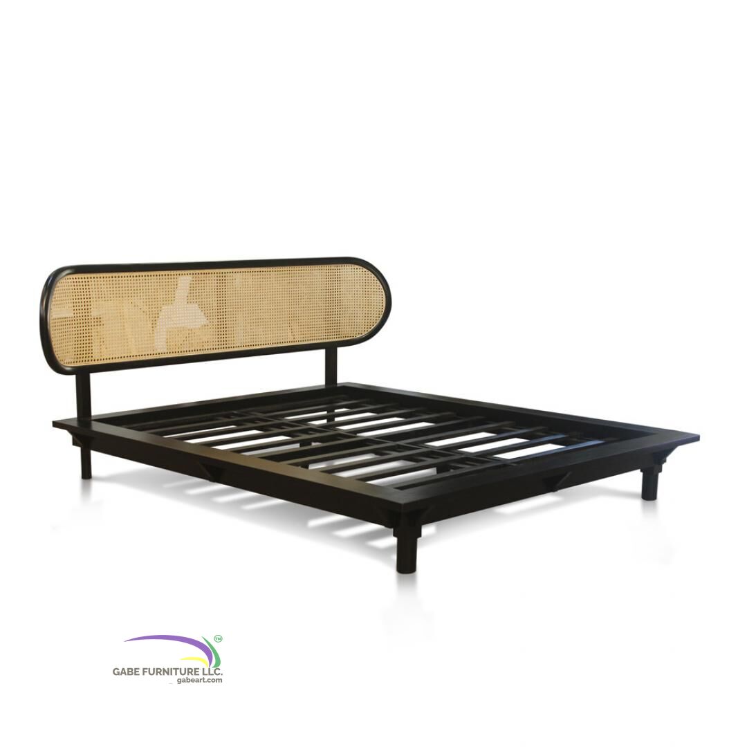 Bed Neonouveau Model B In Teak With Rattan - Queen - New Size A
