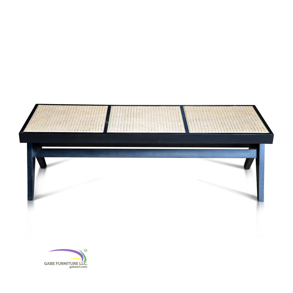 Bench Paris In Teak With Rattan - Black Colour C