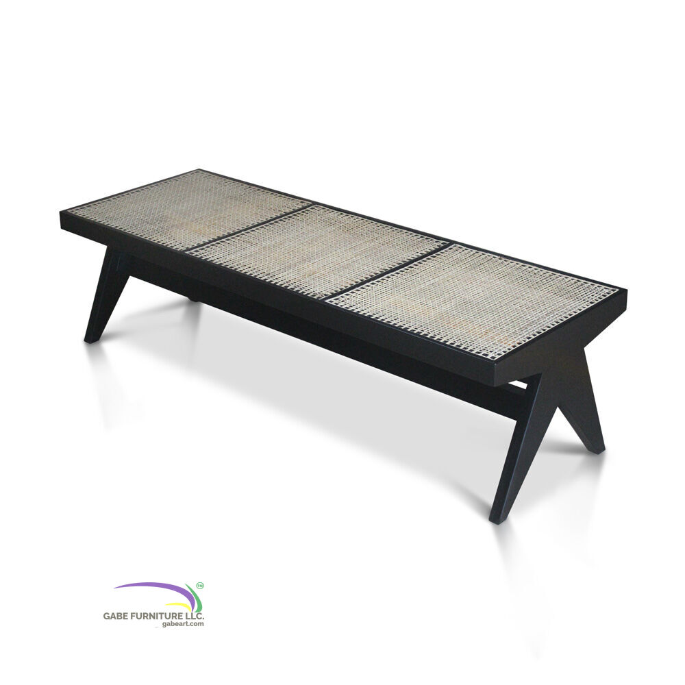 Bench Paris In Teak With Rattan - Black Colour B