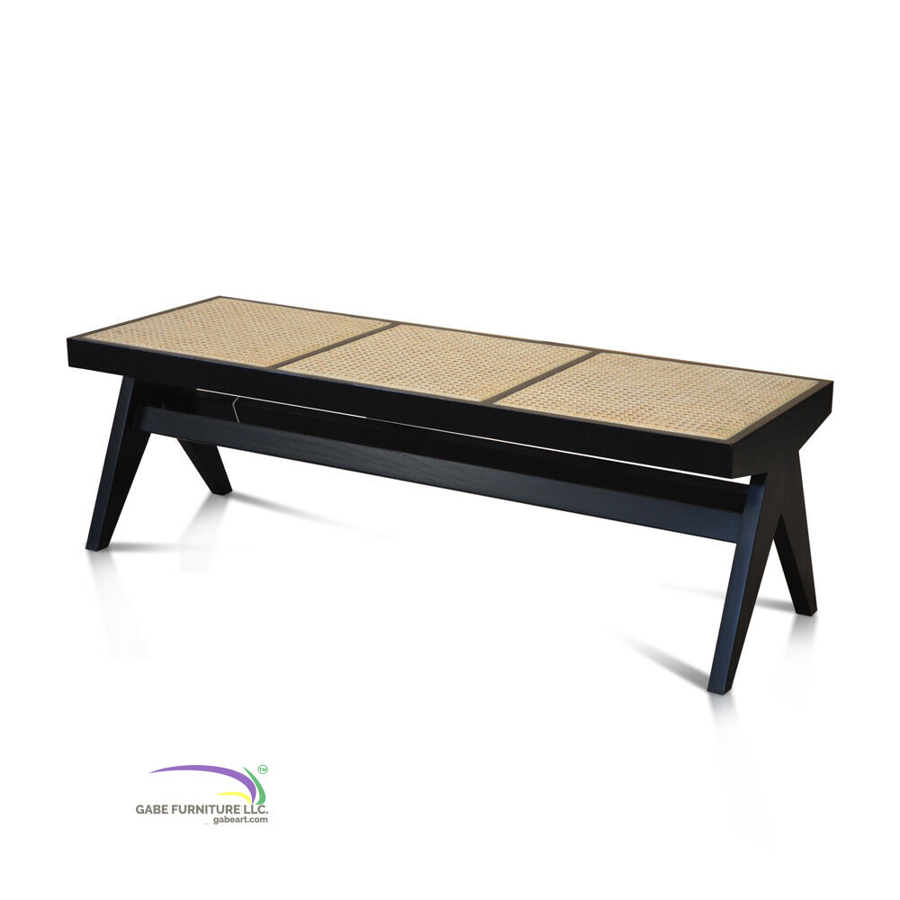 Bench Paris In Teak With Rattan - Black Colour A