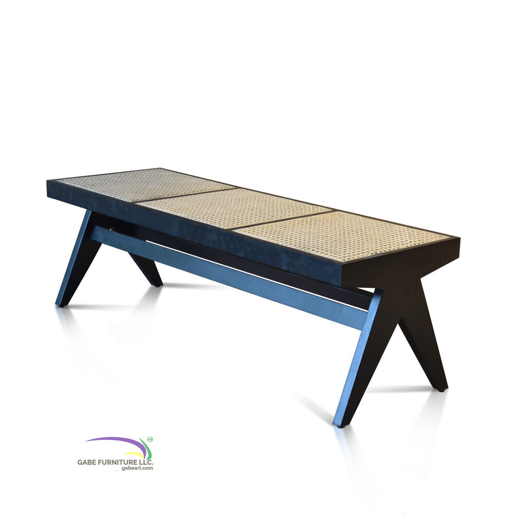 Bench Paris In Teak With Rattan - Black Colour D