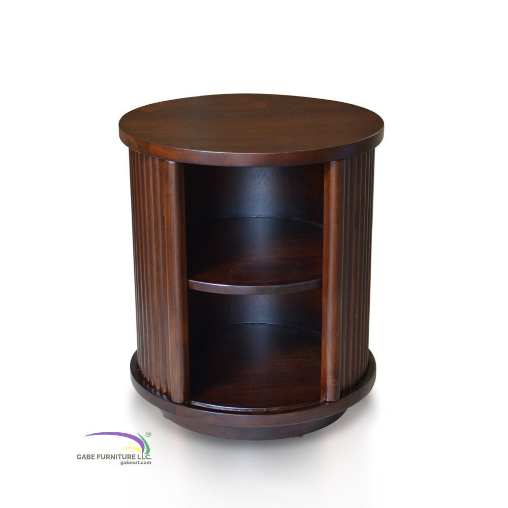 Round Bedside With Sliding Door - Dark Brown C