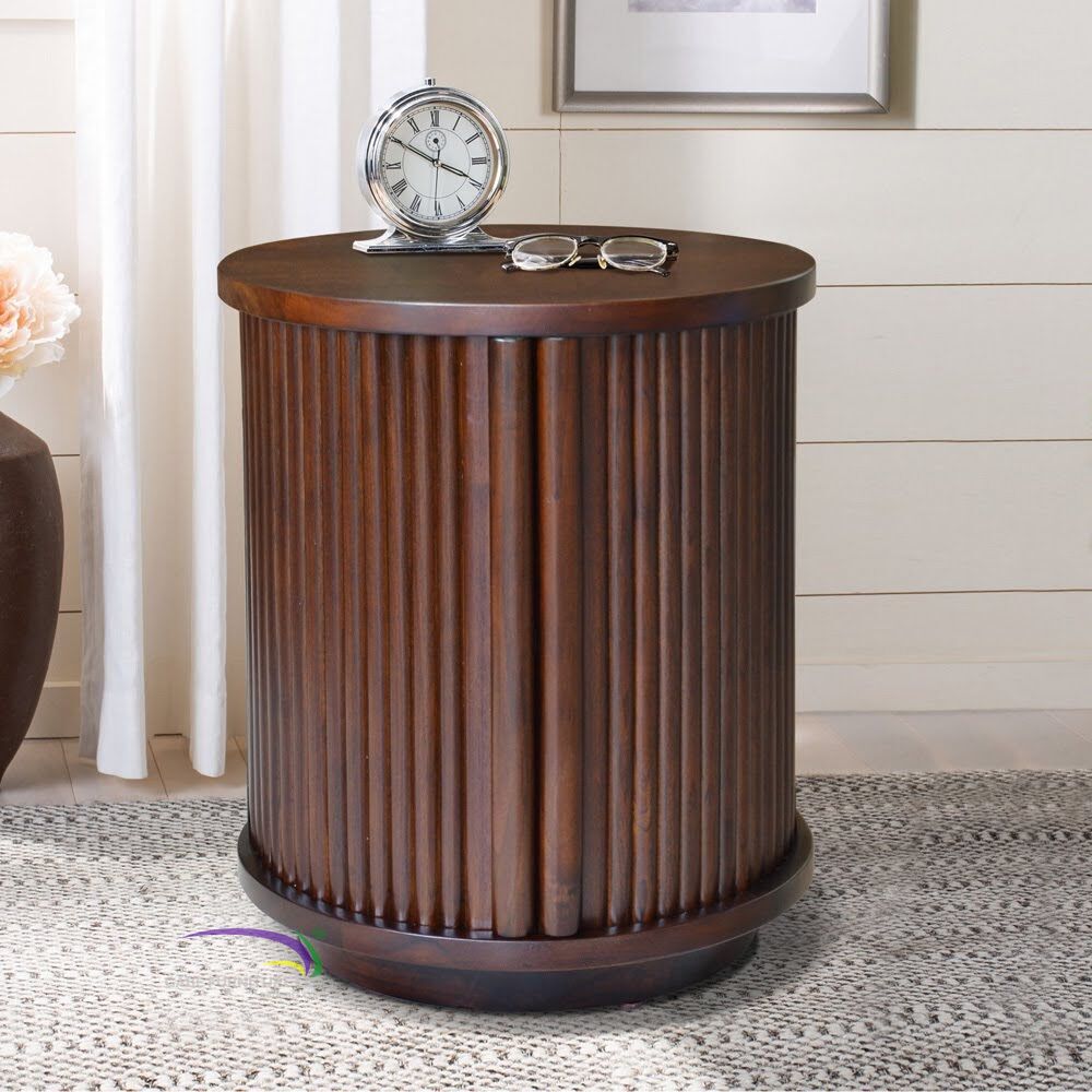 Round Bedside With Sliding Door - Dark Brown