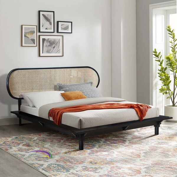 Bed Neonouveau Model B In Teak With Rattan - Queen - New Size