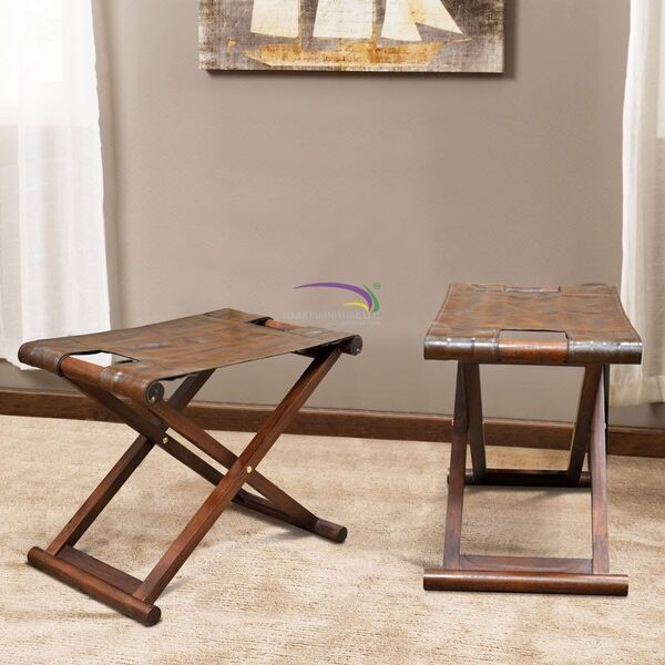Foldable Stool With Leather