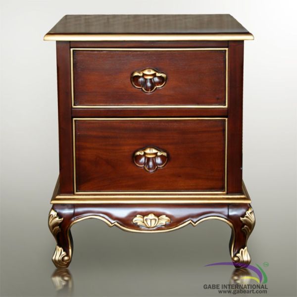 Mahogany Shell Carved Bedside Chest Front detail