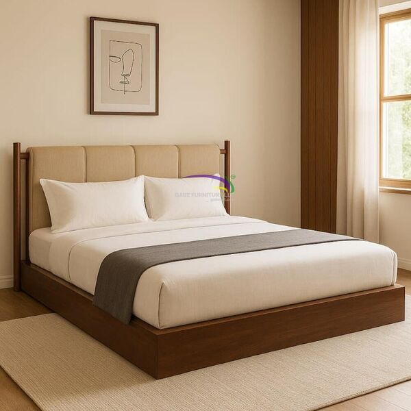 King Size Platform Bed With Upholstered Headboard