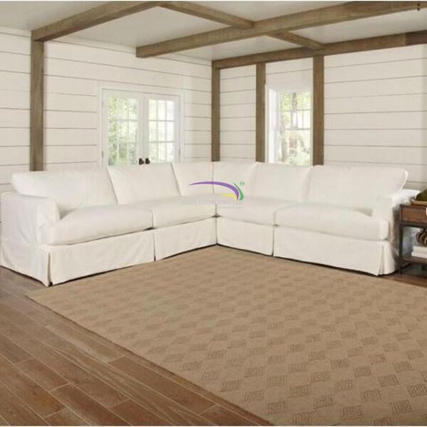 Modern White Slipcovered Sectional Sofa