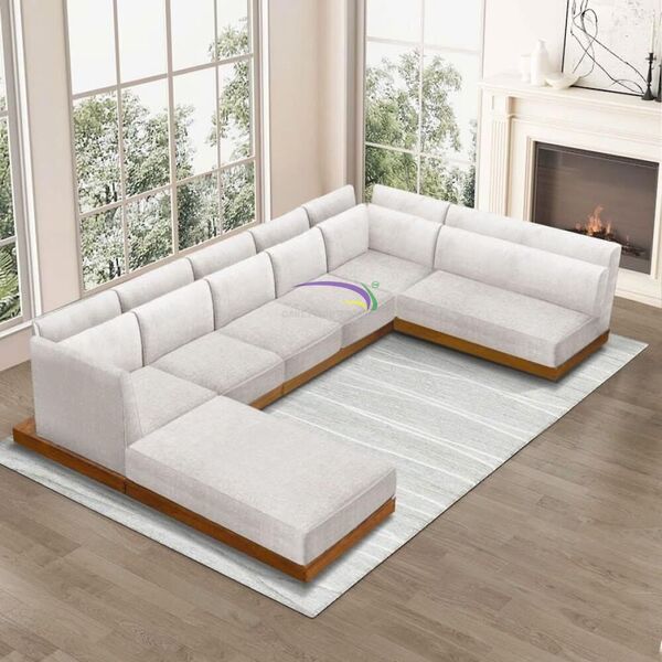 Modern Modular Sectional Sofa With Teak Wooden Base
