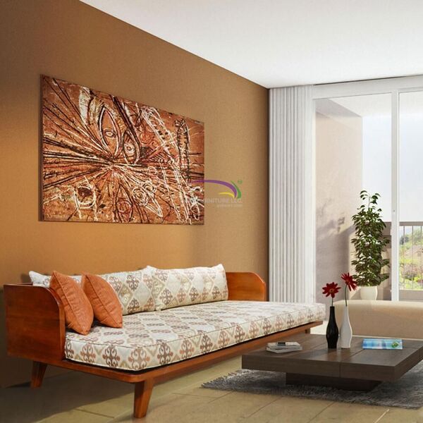 Modern Teak Wood Daybed With Patterned Cushions