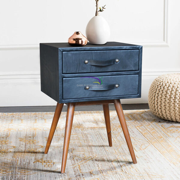 Portobello Bedside In Black Leather