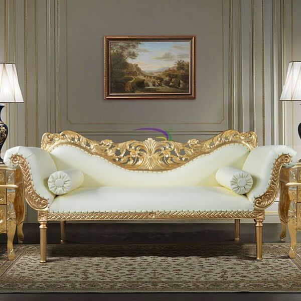 Imperial Gold Leaf Mahogany Chaise Sofa