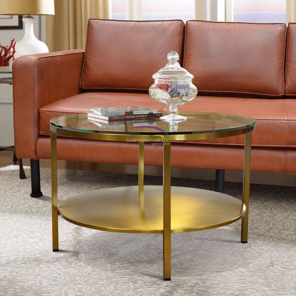Rf.44 Round Coffee Table, Brass Frame And Glass Top