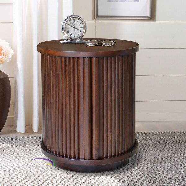 Round Bedside With Sliding Door - Dark Brown