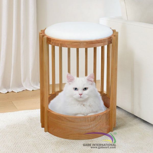 Round plus cat house solid wood reame