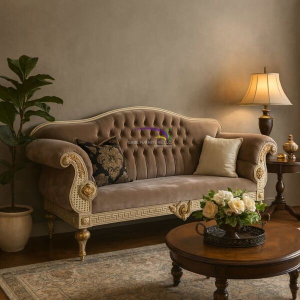 Classic Two-seater Sofa With Gold Accents