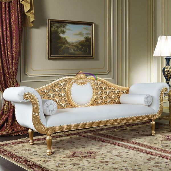 Royal Gold Leaf Mahogany Chaise Sofa