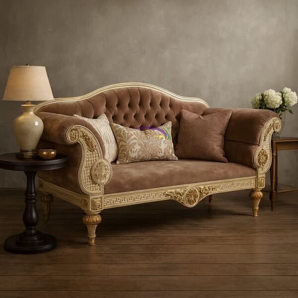 Classic Two-seater Sofa With Gold Accents