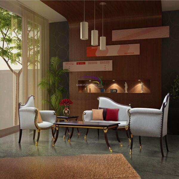 Elegant Mahogany Wood Sofa Set With Coffee Table