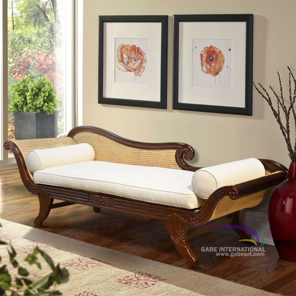 Javanese Teak Daybed with Exquisite Caned Seating