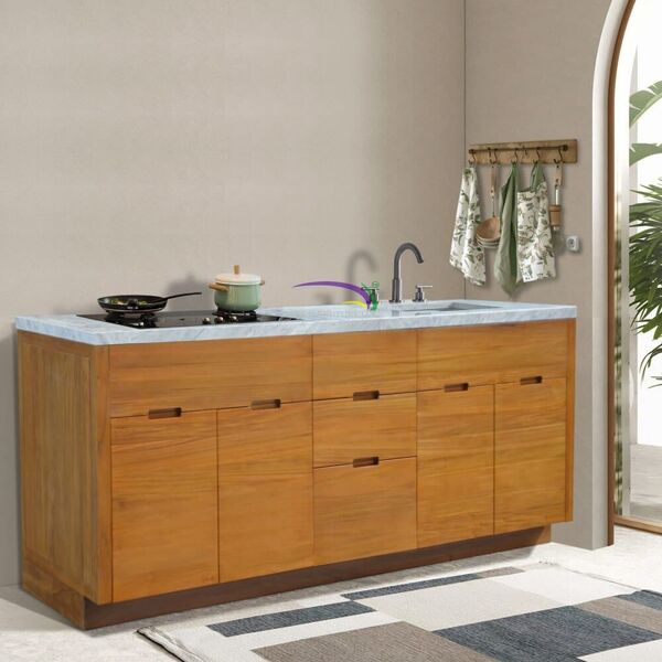 Solid Teak Kitchen Cabinet With Marble Top 