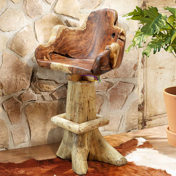 Wood Root Swivel Barstool