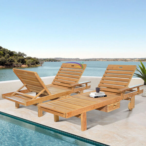 Sun Lounger Double Flip With Left Arm With Wheels - 200x70x36