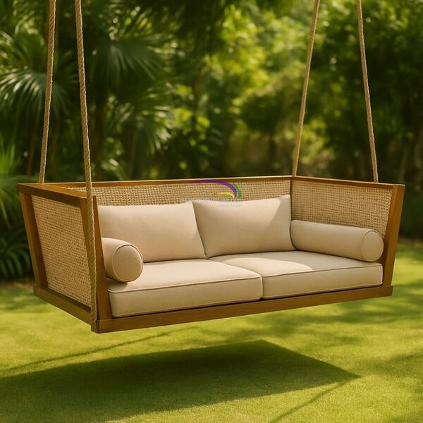 Teak & Rattan Outdoor Swing Bench