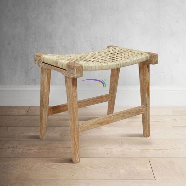 Teak Rattan Stool Whitewash