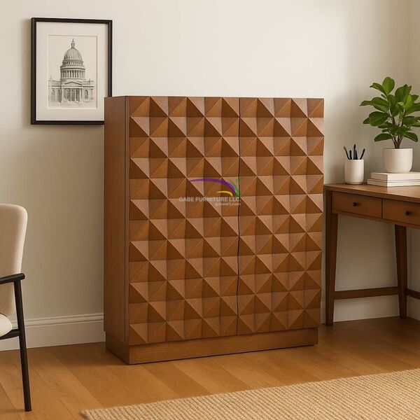 Wave-edge Teak Book & Storage Cabinet