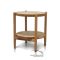 Mindi wood round table rattan wicker shelf detail