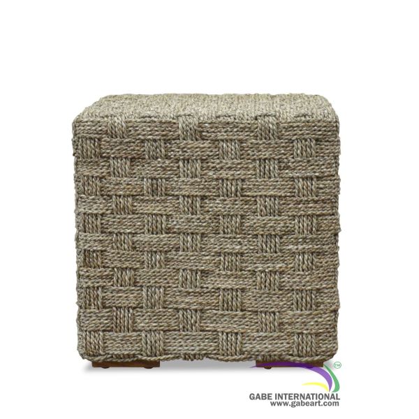 Seagrass woven cube stool front view
