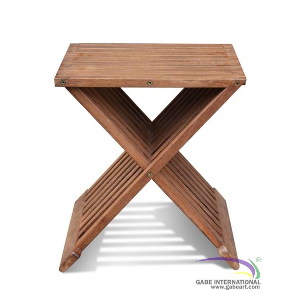 Teak folding table stool front